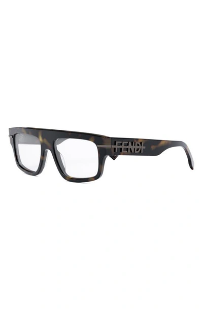 Fendi The Graphy 54mm Rectangular Optical Glasses In Dark Havana