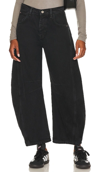 Free People Lucky You High Rise Cropped Wide Leg Barrel Jeans In Soundwaves In Black