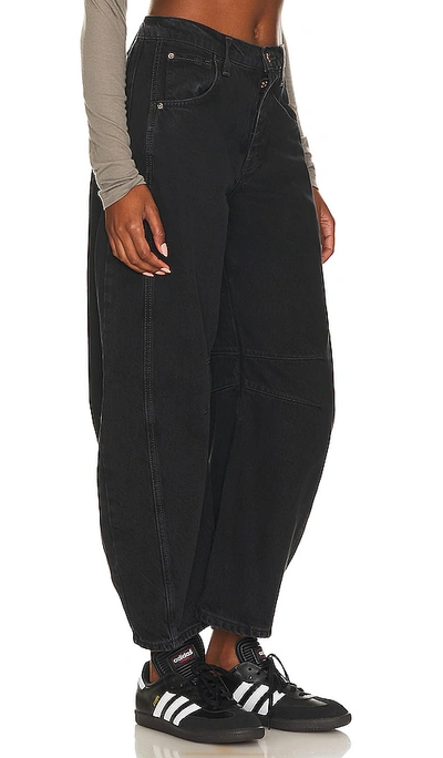Free People Lucky You High Rise Cropped Wide Leg Barrel Jeans In Soundwaves In Black