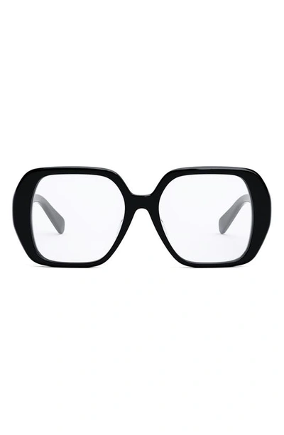 Shop Celine Triomphe 55mm Square Reading Glasses In Shiny Black