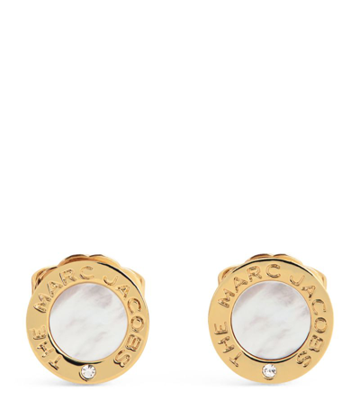 Shop Marc Jacobs Mother-of-pearl The Medallion Earrings In Gold