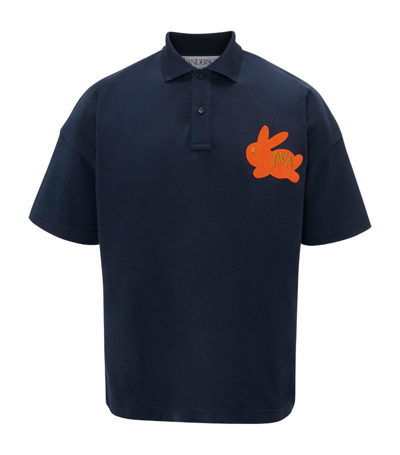 Shop Jw Anderson Cotton Bunny-embroidered Polo Shirt In Blue