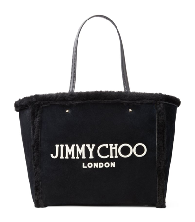 Shop Jimmy Choo Leather-shearling Avenue Tote Bag In Black