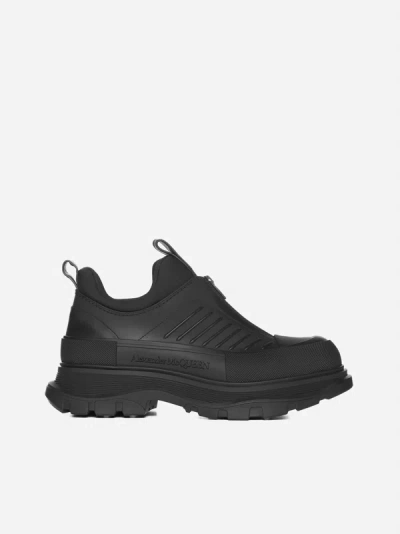 Shop Alexander Mcqueen Tread Leather Sneakers In Black