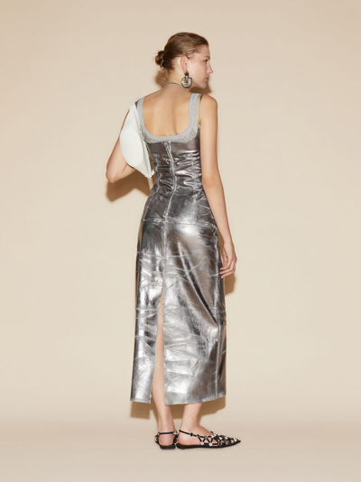 Attico Mirrored-leather Midi Dress In Silver