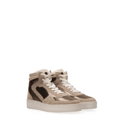 Shop Maruti Mona Leather Metallic Hi Top Trainers In Beige/bronze/pixel