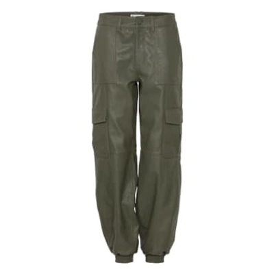Shop Pulz Pzrobin Leather Cargo Trousers Khaki In Neutrals
