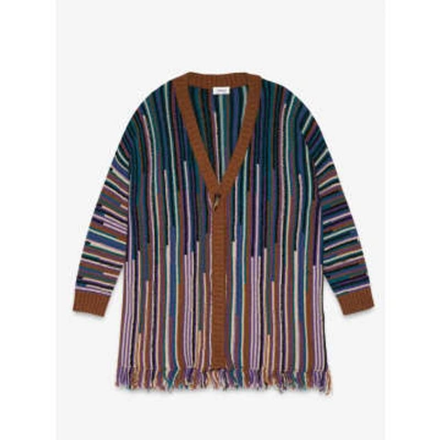 Shop Ottod'ame Cardigan With Fringes Multicoloured In Red