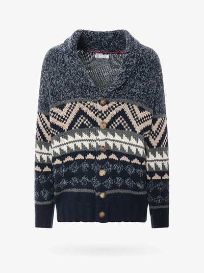 Brunello Cucinelli Mélange Cashmere Cardigan With Inlays In Multicolor