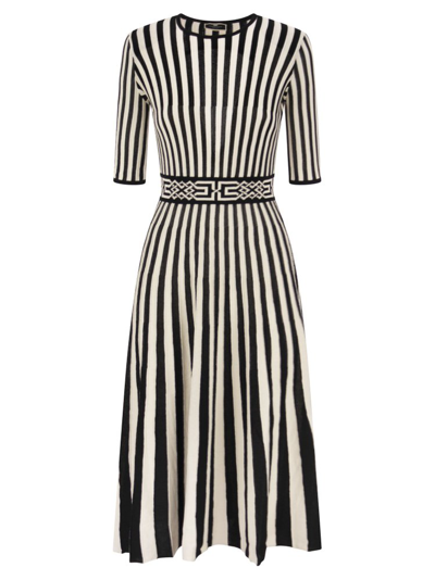 Shop Elisabetta Franchi Stripe Detailed Open Back Midi Dress In Multi
