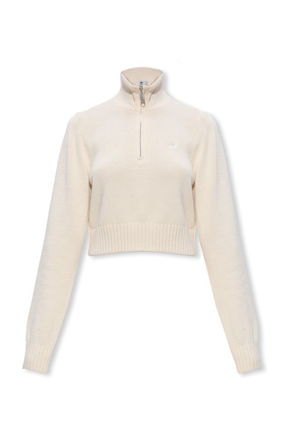 Shop Adidas Originals Cropped Knitted Jumper In Beige