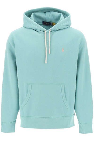 Shop Polo Ralph Lauren Logo Embroidered Drawstring Hoodie In Green