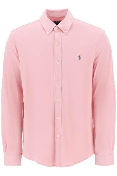 Shop Polo Ralph Lauren Logo Embroidered Buttoned Shirt In Pink