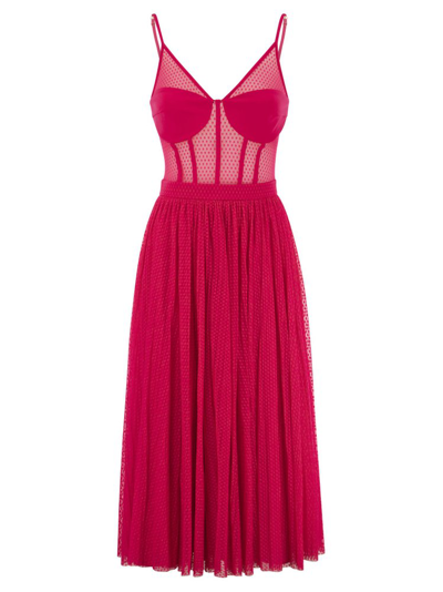 Shop Elisabetta Franchi Tulle Bustier Pleated Dress In Pink