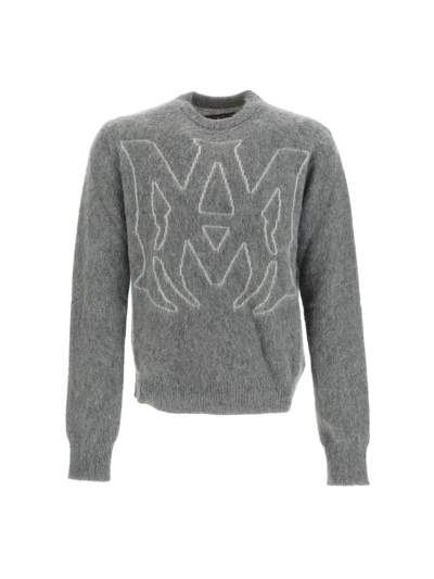 Shop Amiri Logo Jacquard Crewneck Knitted Jumper In Grey