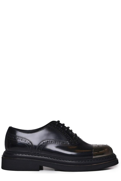 Shop Dolce & Gabbana Round Toe Derby Shoes In Black