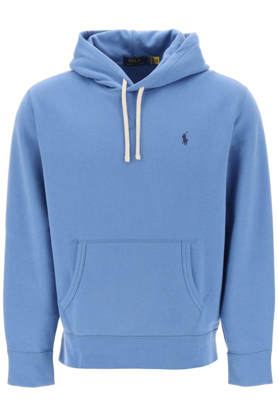 Shop Polo Ralph Lauren Logo Embroidered Drawstring Hoodie In Blue