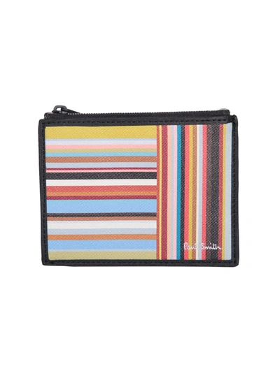 Shop Paul Smith Multicolour Striped Pattern Leather Card Holder In Multicolor