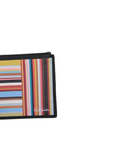 Shop Paul Smith Multicolour Striped Pattern Leather Card Holder In Multicolor