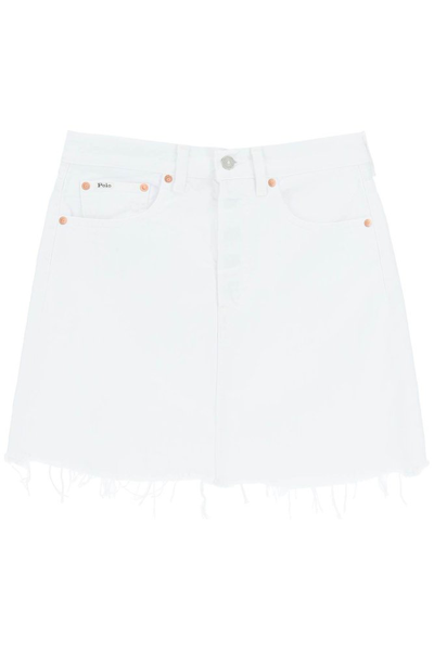 Shop Polo Ralph Lauren Raw Cut Hem Mini Skirt In White