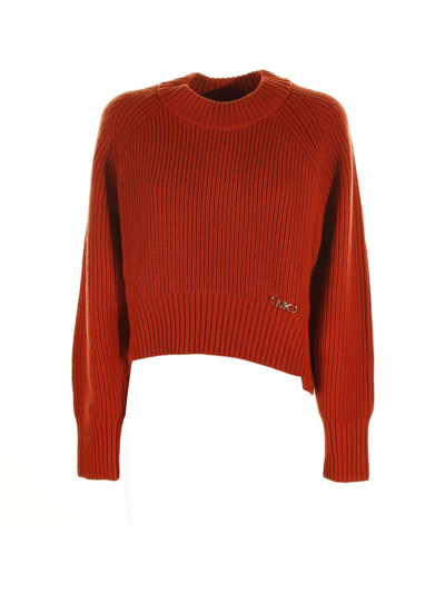 Shop Michael Michael Kors Logo Plaque Cropped Sweater In Red