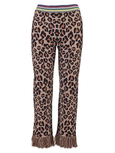 Shop Alanui Leopard Jacquard Knitted Trousers In Multi