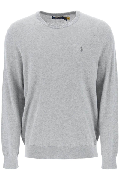 Shop Polo Ralph Lauren Pony Embroidered Crewneck Jumper In Grey