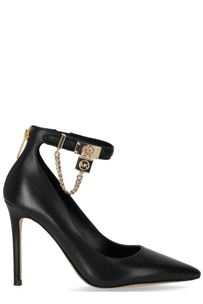 Shop Michael Michael Kors Logo Charm Ankle Strapped Pumps In Black