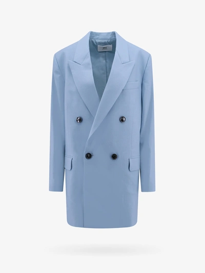 Shop Ami Alexandre Mattiussi Double-breasted Closure With Buttons Lined Peak Lapel Jackets In Blue