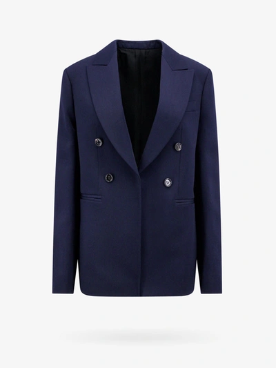 Shop Bottega Veneta Double-breasted Wool Closure With Buttons Peak Lapel Jackets In Blue
