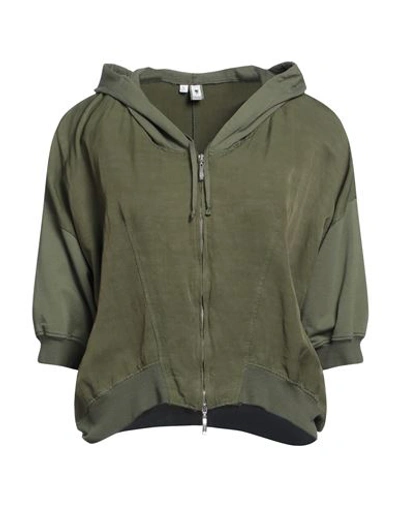 Shop European Culture Woman Sweatshirt Green Size M Cotton, Rayon, Viscose, Linen, Elastane