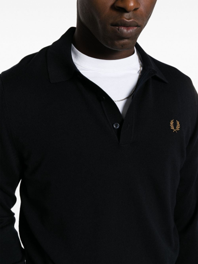 Shop Fred Perry Logo Wool Blend Polo Shirt In Blue