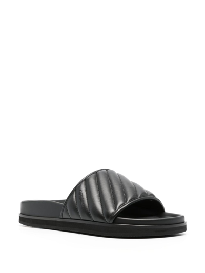 Shop Off-white Diag-stripe Leather Slides In Black