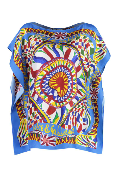 Shop Dolce & Gabbana Printed Twill Blouse In Blue