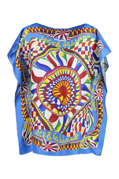 Shop Dolce & Gabbana Printed Twill Blouse In Blue