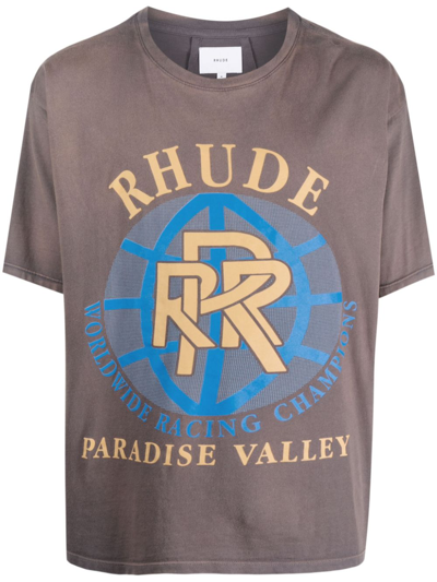 Shop Rhude Grey Paradise Valley Cotton T-shirt