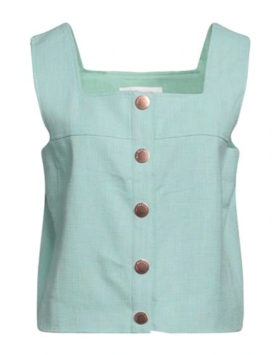 Shop See By Chloé Woman Top Turquoise Size 8 Cotton, Linen In Blue