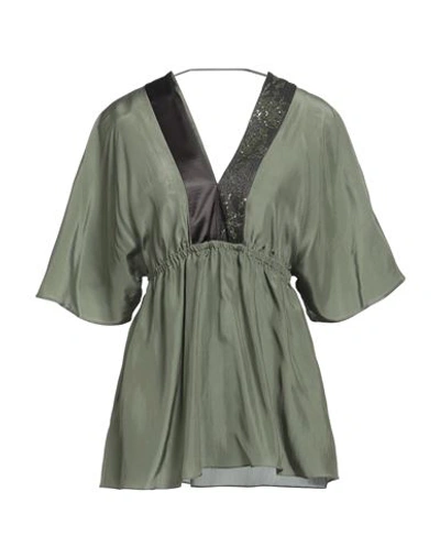 Shop Brunello Cucinelli Woman Top Military Green Size L Silk, Polyester