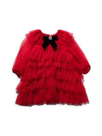 Shop Petite Hailey Little Girl's & Girl's Bow-accented Layered Dress In Red