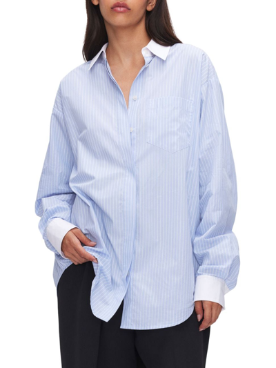 Shop Good American Women's Pinstriped Poplin Good Shirt In Good Stripe