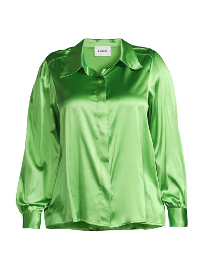 Shop Baacal, Plus Size Women's Silk Spread-collar Blouse In Green