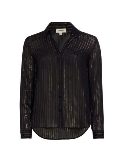 Shop L Agence Women's Laurent Metallic Stripe Shirt In Black Gold Stripe