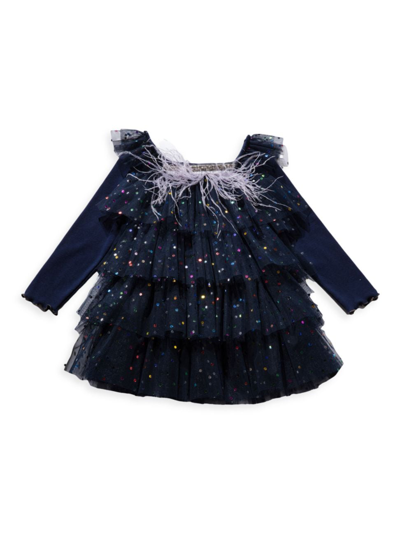 Shop Petite Hailey Baby Girl's,little Girl's & Girl's Dot Tiered Tutu Dress In Navy