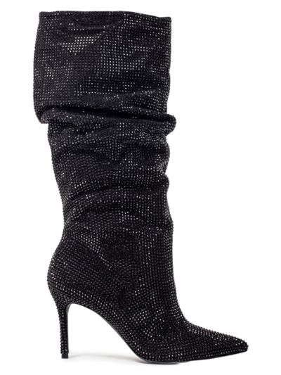 Shop Black Suede Studio Women's Geni Suede Slouched Boots In Black Embellished