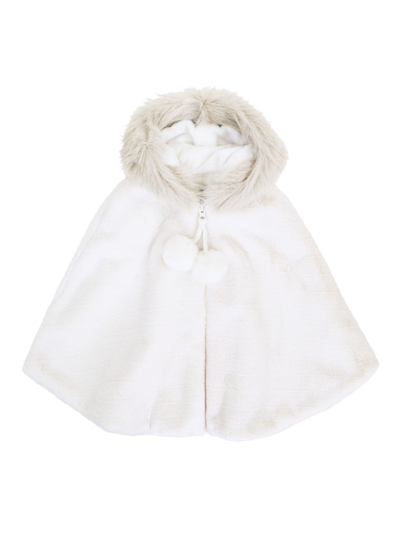 Shop Widgeon Girl's Faux Fur Hooded Cape In Ivory Plush Stripe