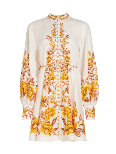 Shop Zimmermann Women's Vacay Belted Button-front Minidress In Golden Floral