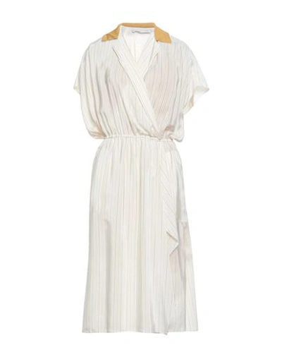 Shop Agnona Woman Midi Dress Cream Size 8 Silk, Polyester, Elastane In White