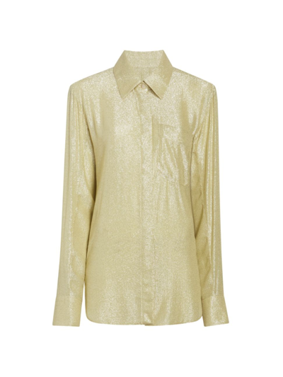 Shop Rosie Assoulin Women's Metallic Georgette Shirt In Champagne