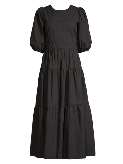 Shop Birds Of Paradis Women's Daphne Poplin Tiered Midi-dress In Black