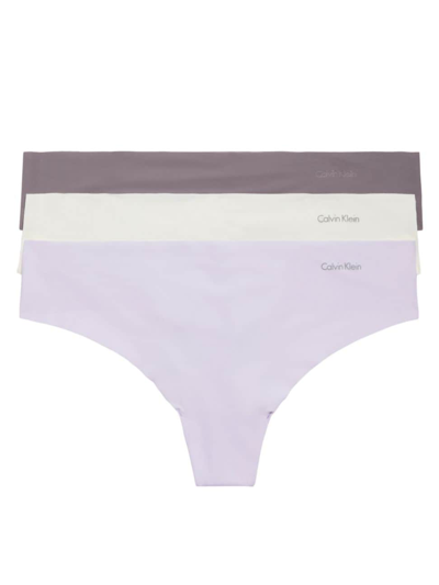 Shop Calvin Klein Women's Invisibles 3-pack Thong Set In Pastel Lilac Vanilla